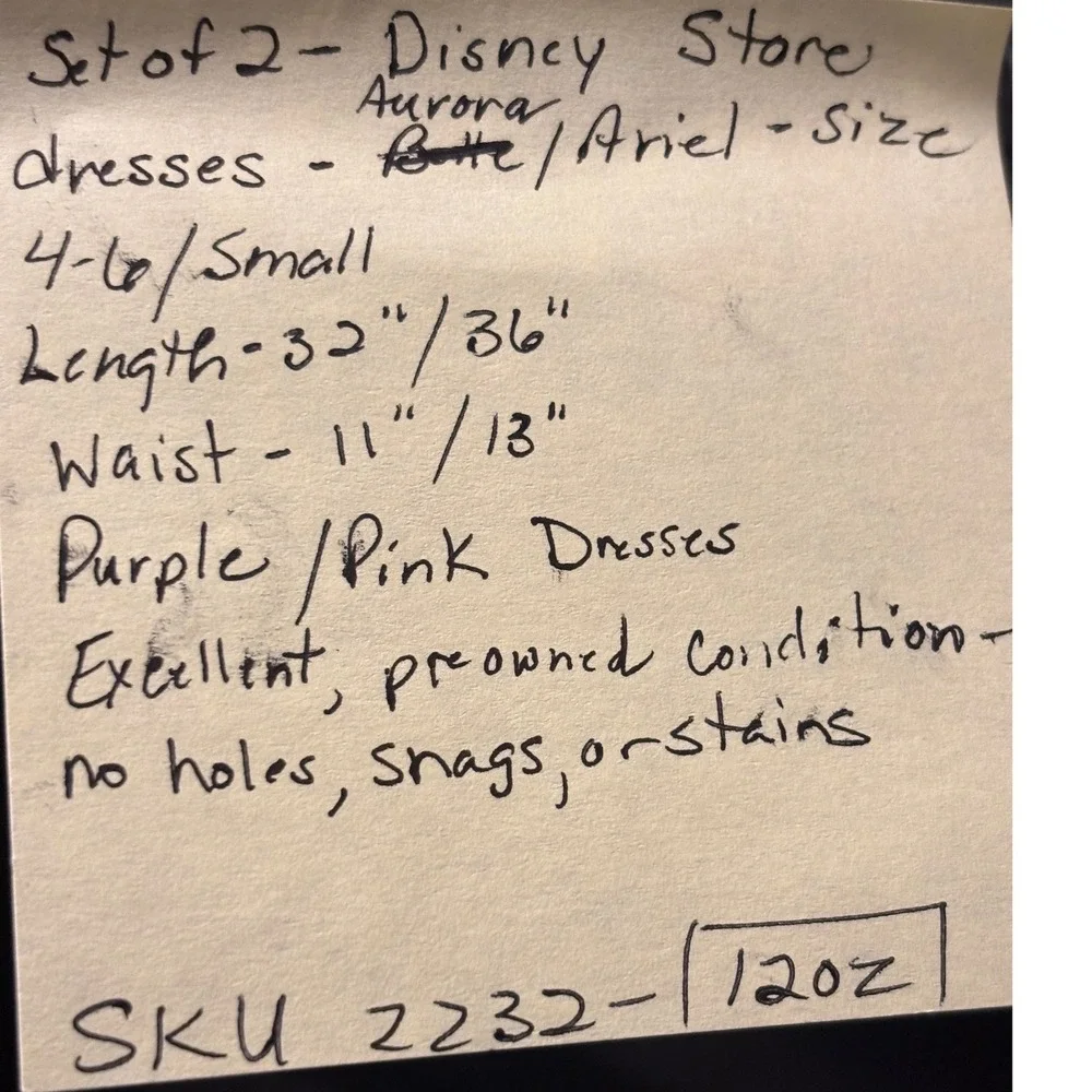 Disney Store Princess Dress Set Kids 4/6 Pink Purple Aurora Ariel Excellent!!